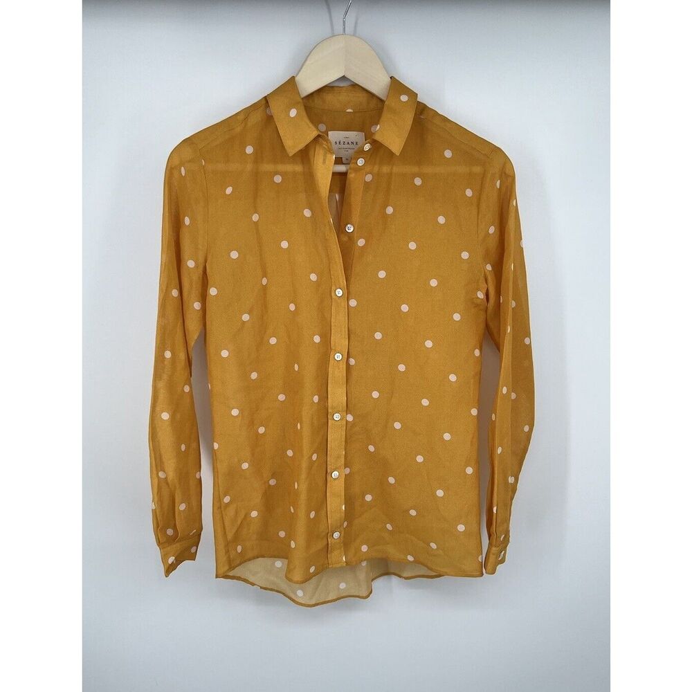 Sezane Ann Cotton Silk Blouse Polka Dot Ochre Yellow Size 34 US XS 2